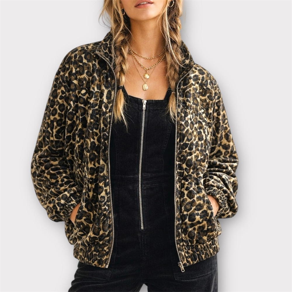 Vintage 90s Leopard Velour Zip Jacket